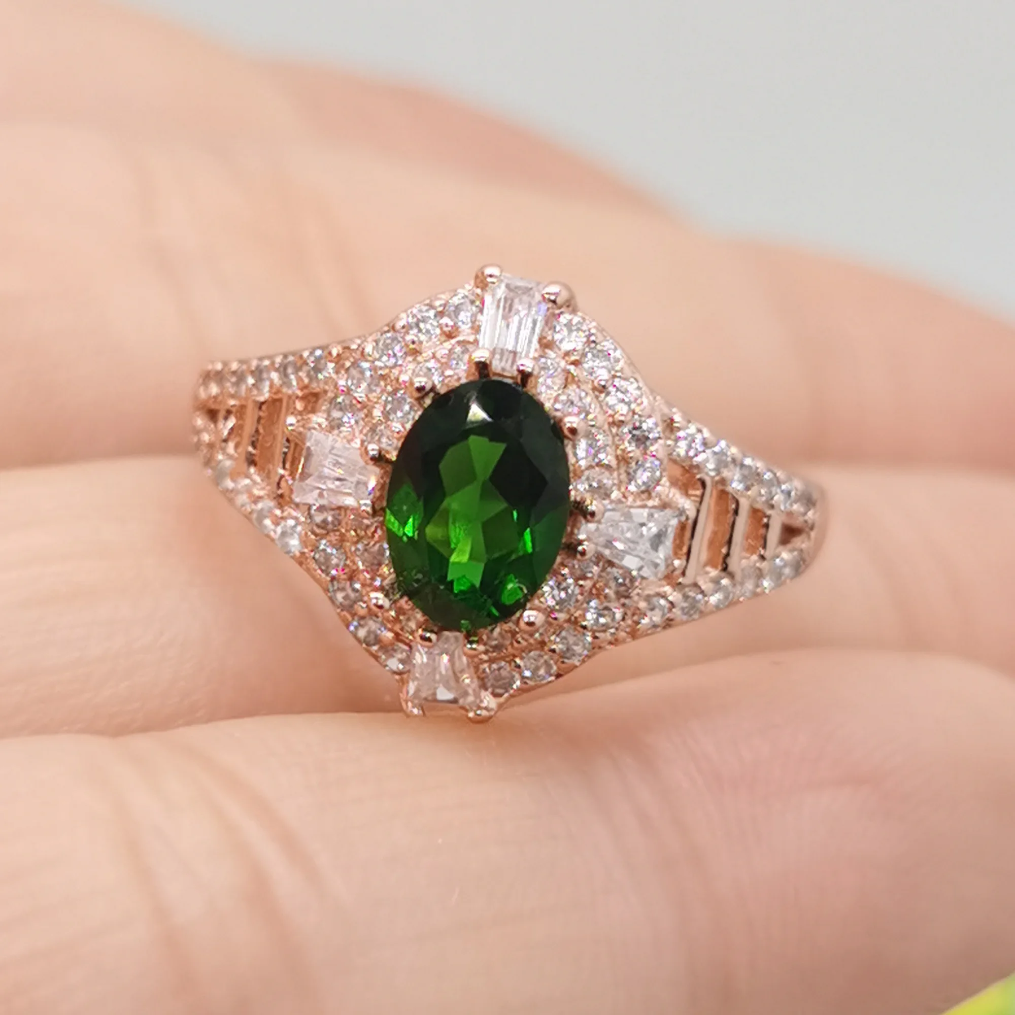 100% натуральный хром кольцо из диопсида для помолвки 0.7ct 5 мм * 7 Серебряное Подарок