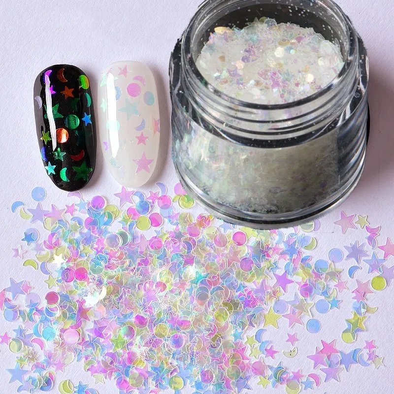 

Aurora AB Color Nail Sequins Paillette Mermaid Nail Flakes Glitter Manicure Star Heart Round Mirror Spangles Nail Art Glitter ##