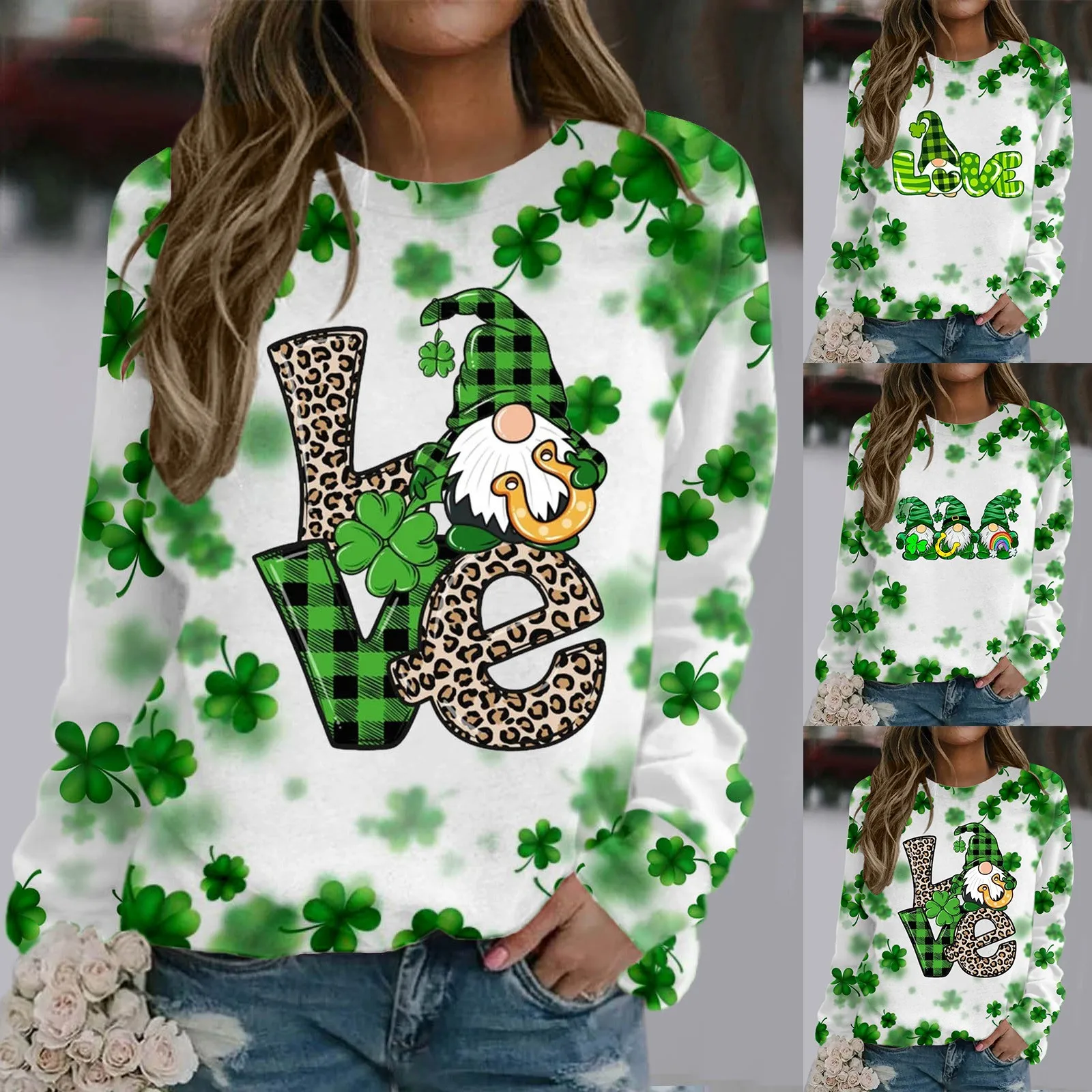 

Womens St Patricks Day Prints Long Sleeve Pullover Long Sleeve Tunic Tops For Leggings Womens Casual Sweatshirt Pullover Tops