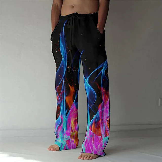 

2023 Summer Hot Sale Casual Drawstring Beach Pants Flame 3D Printing Fashion Versatile