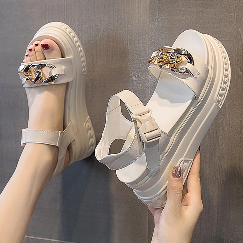 Women Sandals 7cm Platform Genuine Leather Wedge Shoes Summer Women Open Toe Sandals Beach Shoes Summer Women Fashion 2023
