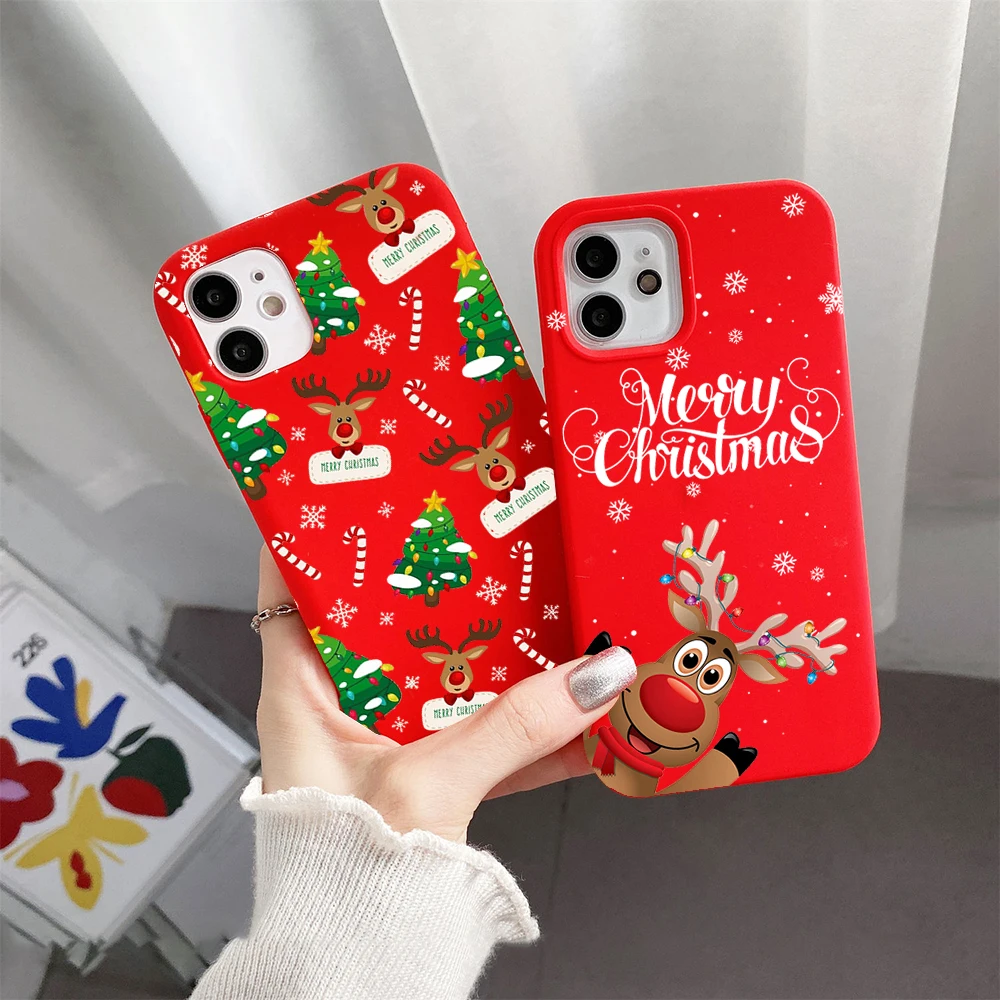 

New year Merry Christmas Phone Case Red Color for iPhone 13 12 11 mini pro X XR XS MAX 8 7 6 6S Plus SE 2020