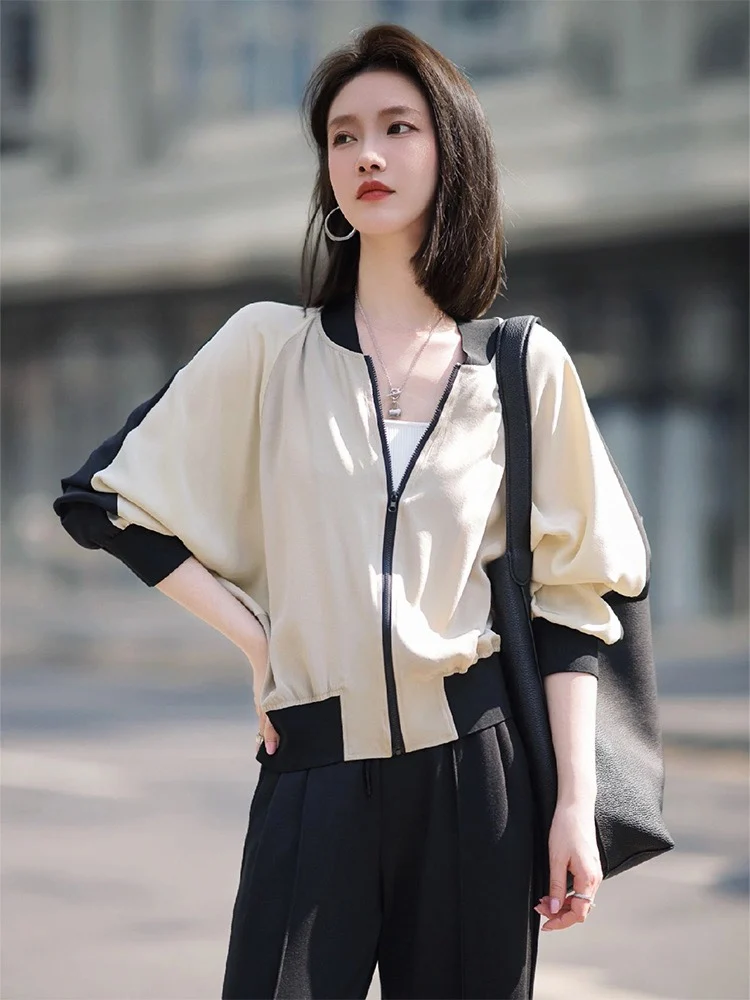 

Новинка Женская одежда для весны и лета 2023 спортивный стиль контрастные цвета пэчворк универсальная Солнцезащитная одежда пальто 0430