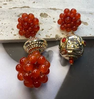 za new exaggerated bohemian hand woven earrings retro spherical beads asymmetric earrings