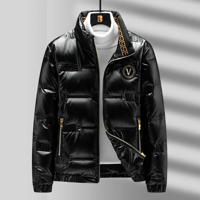 Winter Clothes, Shiny Men'S Green Coat, Fashionable Down Jacket, European And American Trend, Stand Collar  Short Style, Persona