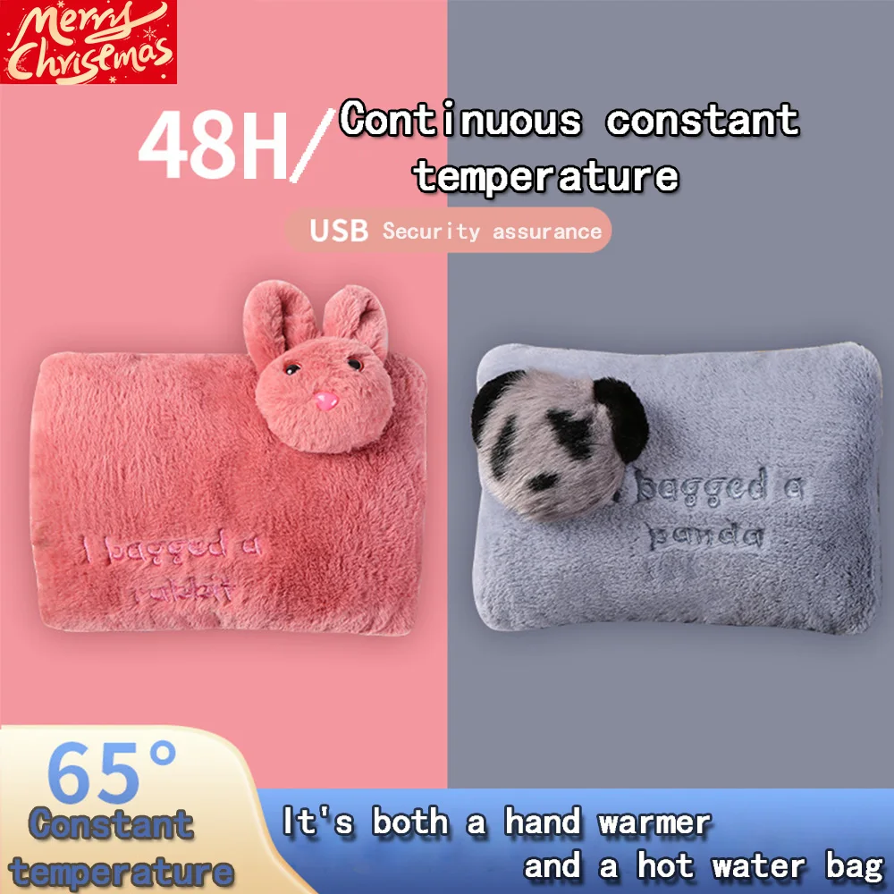 

Rechargeable Heat Hands Warmer Portable USB Charge Hot Water Bottle Self-heating Electric Hot Water Bag Cartoon Flannel Thermal