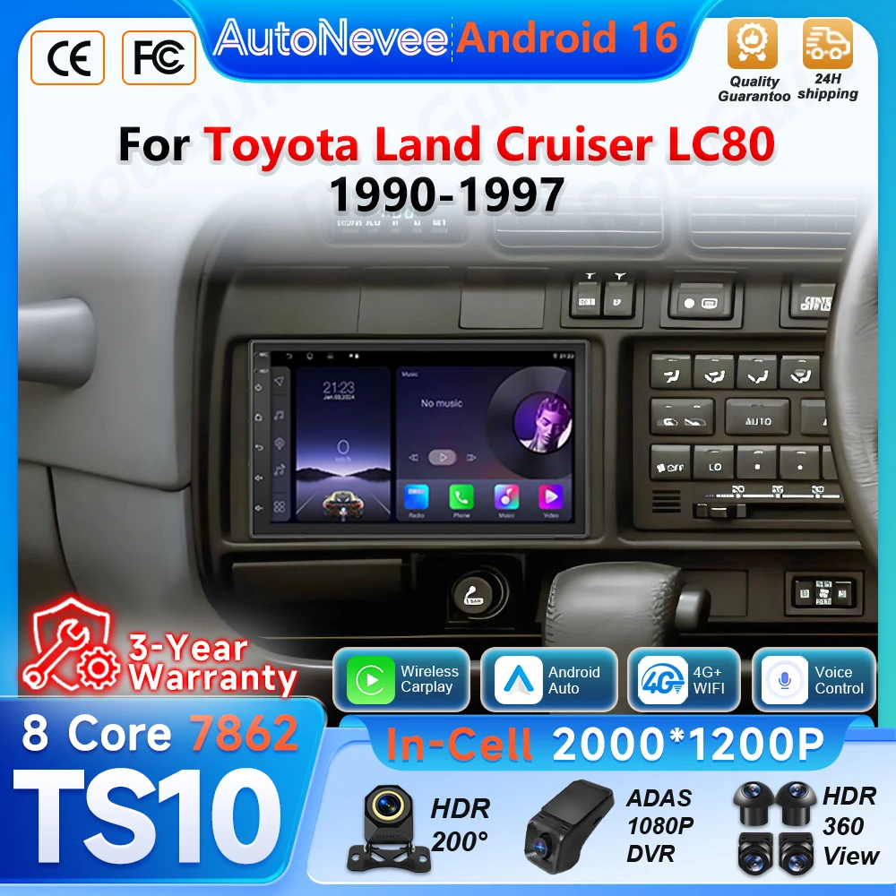 Фото Автомагнитола Android 16 для Toyota Land Cruiser LC80 1990-1997 годов выпуска, беспроводной CarPlay, видеоплеер, мультимедийная система, GPS-навигация, экран с поддержкой Bluetooth. №1