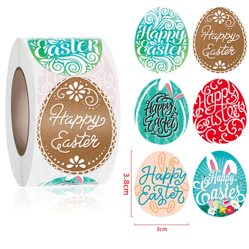 

500pcs Happy Easter Stickers 1.5inch Cute Rabbit Easter Egg Sticker Label For Candy Bag Gift Box Sealing Easter Party decor
