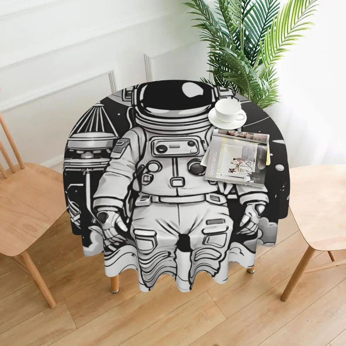 

Черно-белая скатерть астронавт на Луне диаметром 60 дюймов 152 см устойчивая к морщинам Защитная скатерть отличный подарок