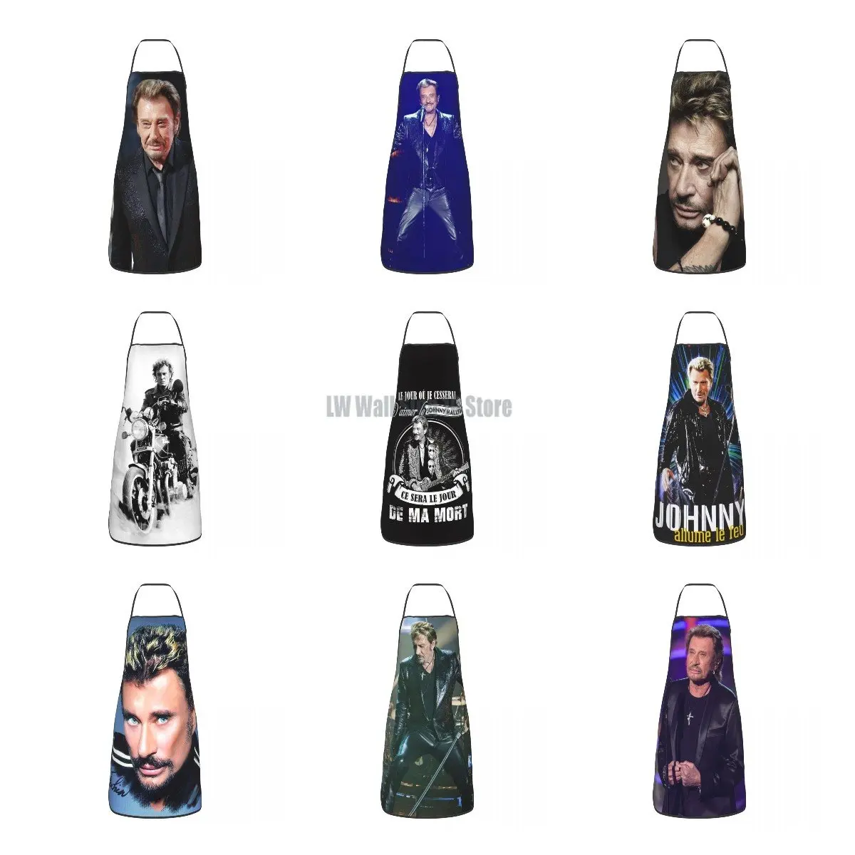 

Funny Johnny Hallyday Bib Apron Women Men Unisex Kitchen Chef Rock Singer France Tablier Cuisine for Cooking Baking Painting