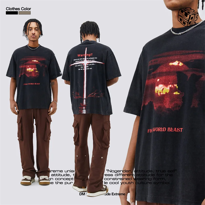 Мужские топы BLACKAIR, фирменная Винтажная Футболка оверсайз с коротким рукавом, женская уличная одежда с эффектом потертости, футболки с графическим принтом рок-пентаграммы