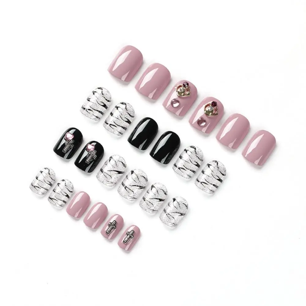 

Nail Tips Press on Nails Fake Nials Pearl Rhinestone Heart False Nails Short French