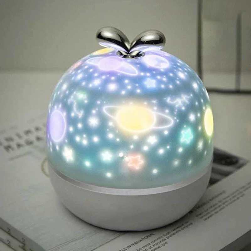 

360 Rotation Starry Sky Projector Night Light with Music Box and 6 Projection Films for Kids Bedroom Nursery Decor Cute Grass