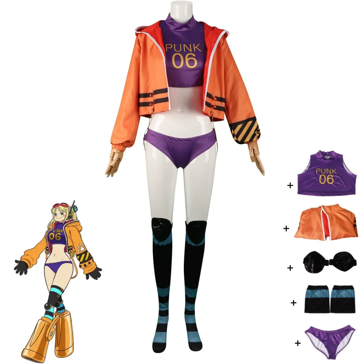Аниме Dr. Vegapunk York PUNK-06 Косплей Костюм Оранжевое пальто с капюшоном Спортивная