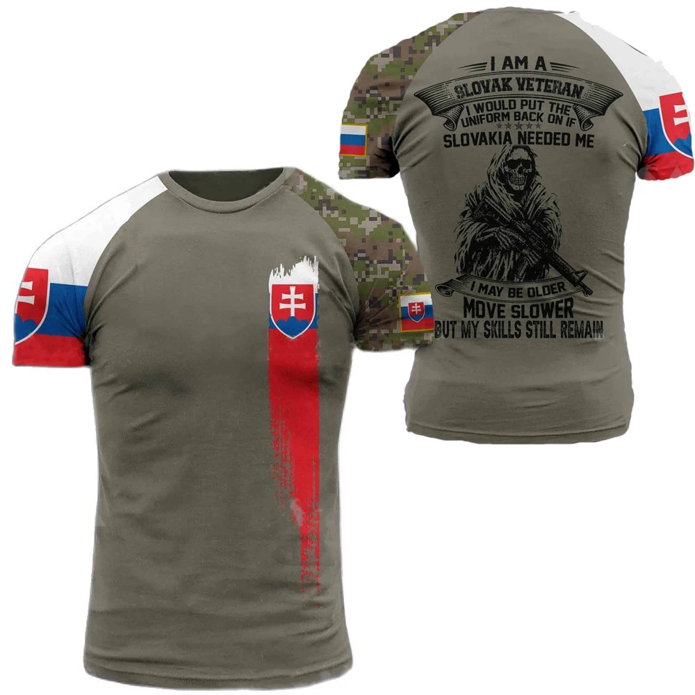 Veterans Men's T-Shirt Slovak Army Soldier Flag Print Tops Tees Oversized Men's Clothing Pullover O-Neck T-Shirt For Men