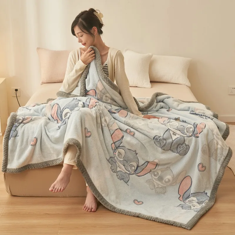 

Disney Stitch Plush Blanket Cartoon Print Mickey Donald Thick Warm Children's Blanket/Sofa/Sheet Bedding Children's Gift