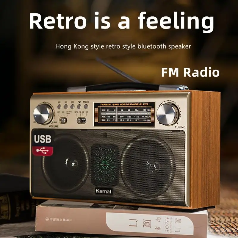 

Деревянная Беспроводная bluetooth-Колонка в стиле ретро, Высококачественная портативная трехдиапазонная FM-радио, сабвуфер, карта TF, USB