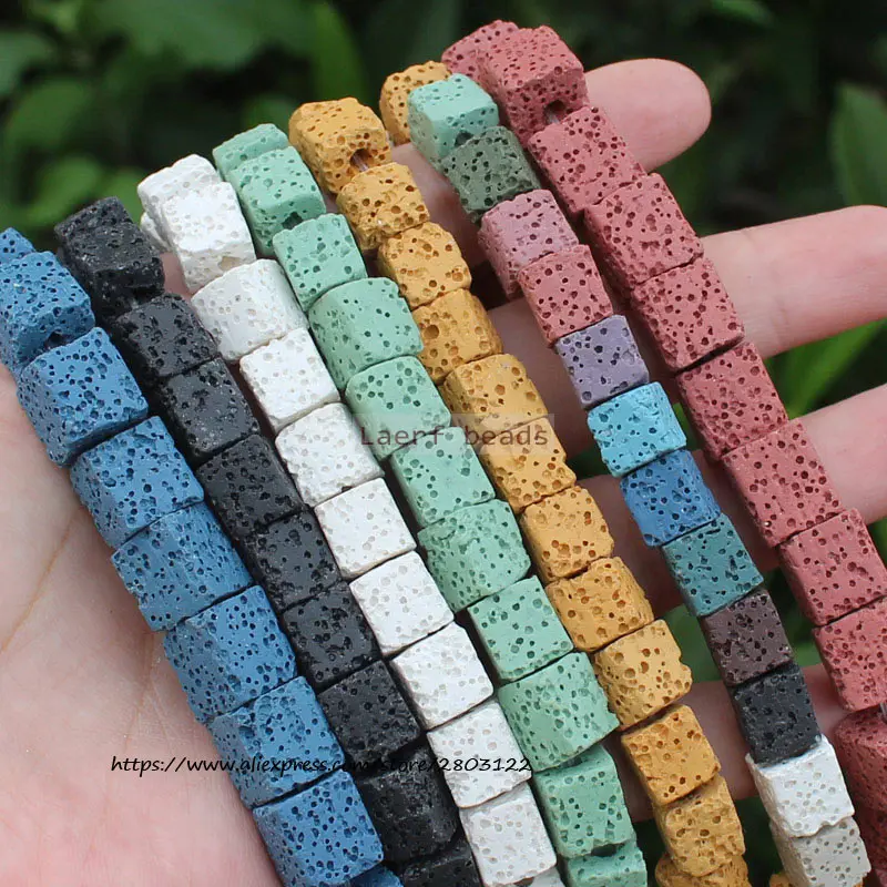 

Natural 8-10mm Multi-Color Volcanic Lava Stone Square loose beads 15inch , For DIY Jewelry Making !
