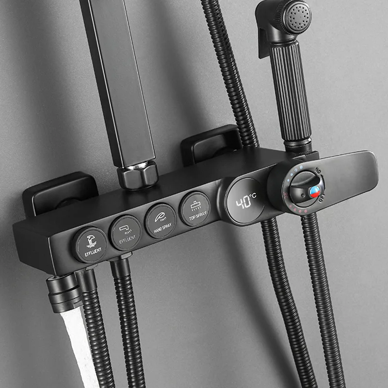 Черный матовый стеклянный смеситель для душа набор аксессуаров ванной Белый