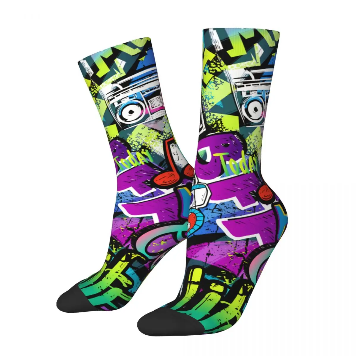 Hip Hop Graffiti Art Pattern Pattern Printed Crew Sock Seaml