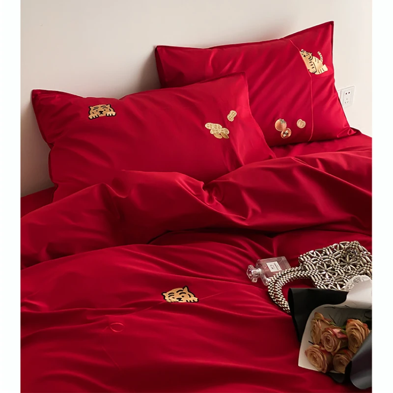 

Embroidered Tiger Wedding Four-Piece Cotton Wedding Wedding Wedding Wedding Wedding Wedding Wedding Red Wedding Bedding