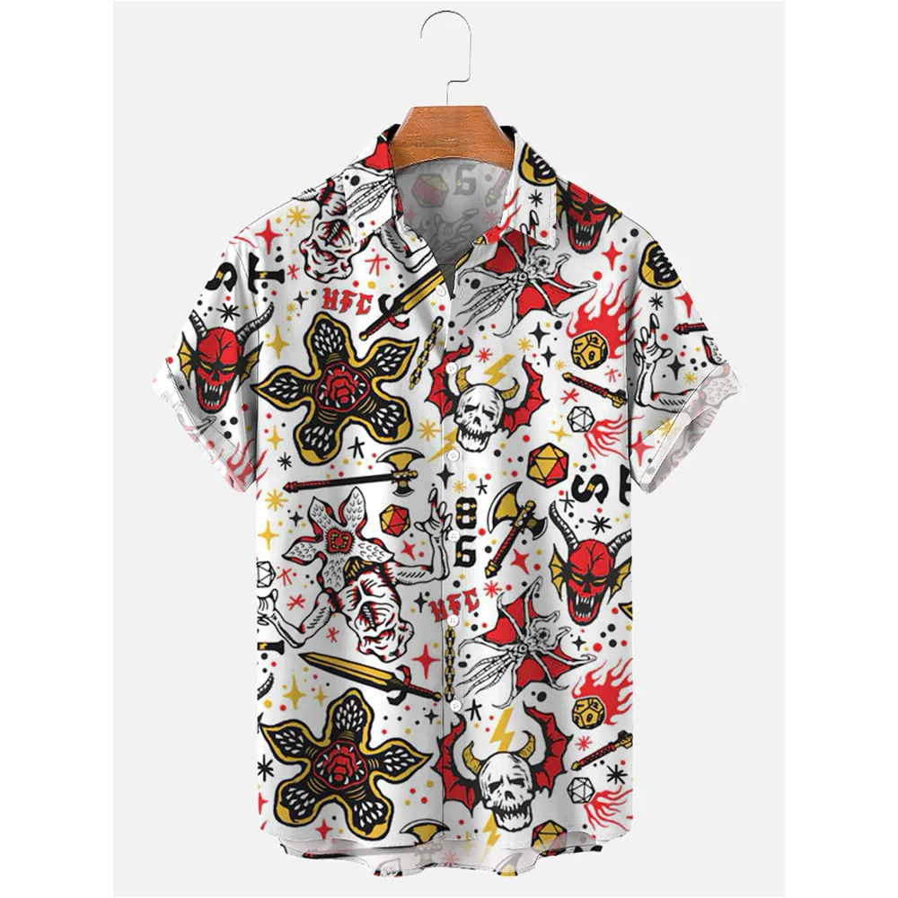 

Мужская хлопковая рубашка с короткими рукавами, Повседневная пляжная гавайская рубашка с 3D-принтом черепа, большого размера d, лето 2023