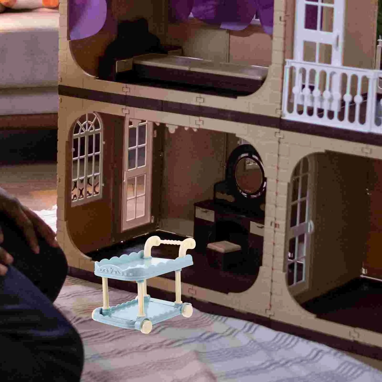 

House Cart House Bookshelf Mini Dining Trolley Plastic Mini House Craft Mini House Toy