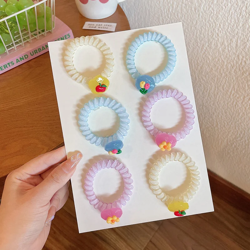

2022 Korean Lovely Cute Heart Flower Apple Telephone Elastic Hair Band Rope For Girl Children Sweet High Horsetail Rubber Ties