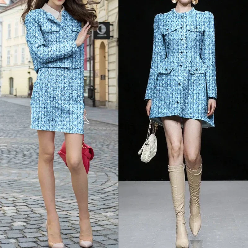 Тканевая твидовая ткань Redraspberry синего цвета тканевая материал одежды осеннее