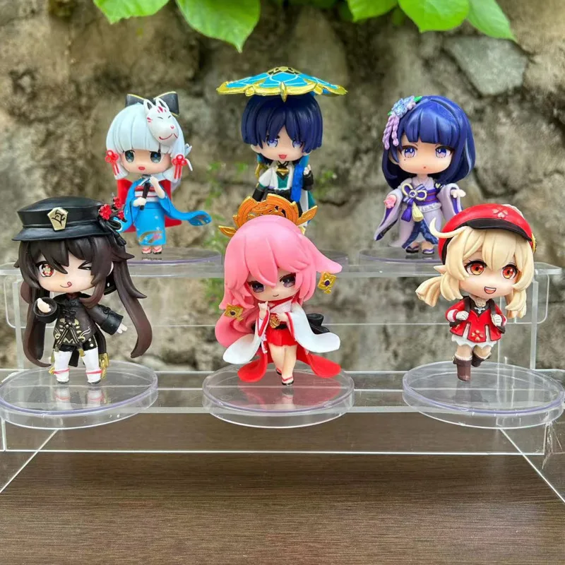 

6pcs/set Anime Genshins Impacts 8CM Figure Klee Yae Miko Ayaka Wanderer Kawaii Q Version Collectible Model Doll Toy Gift For Kid