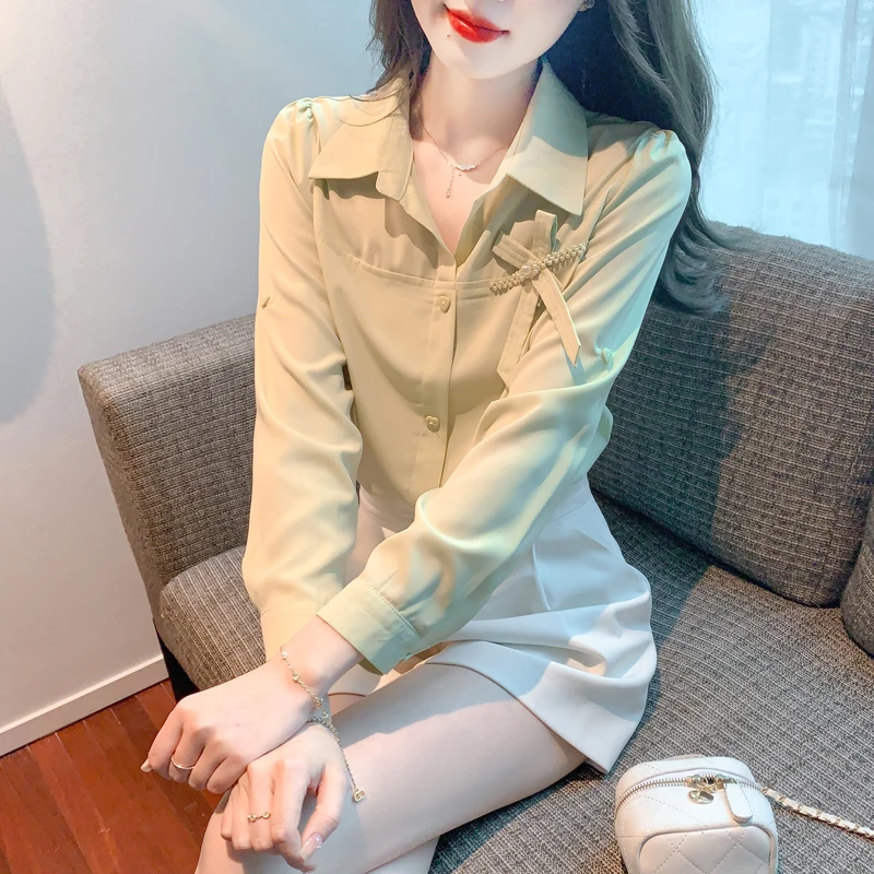 Новая модная повседневная женская рубашка с длинным рукавом и отложным