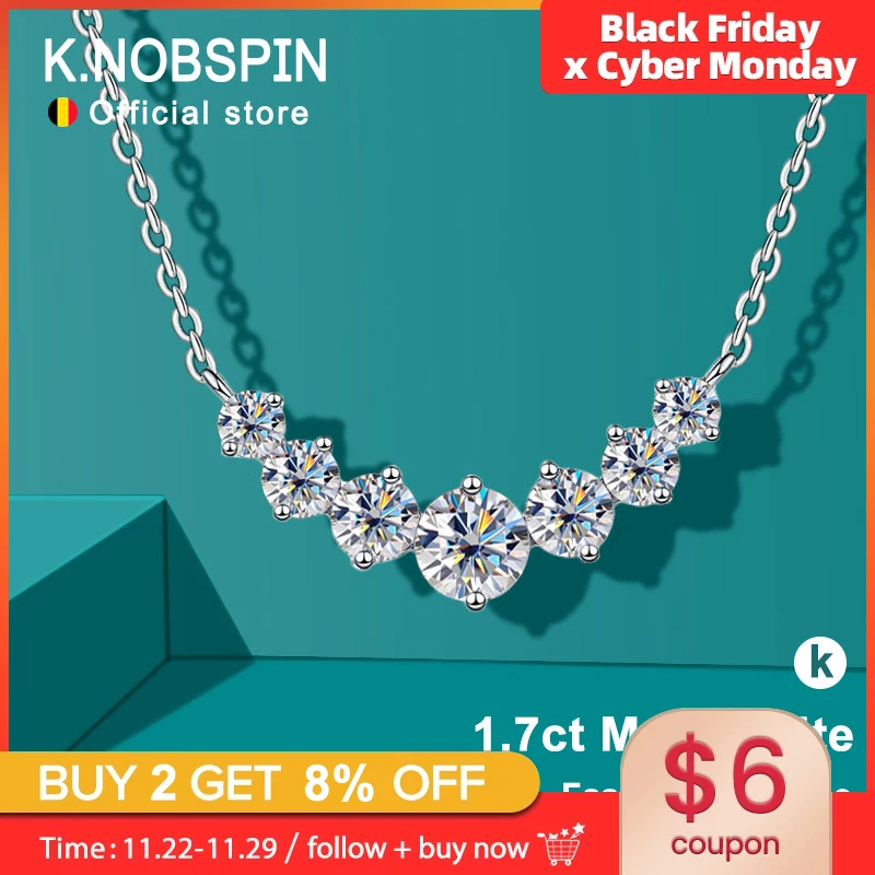 K.NOBSPIN Moissanite Necklace for Woman Wedding Fine Jewely with Certificates 925 Sterling Sliver Plated 18k White Gold Necklace