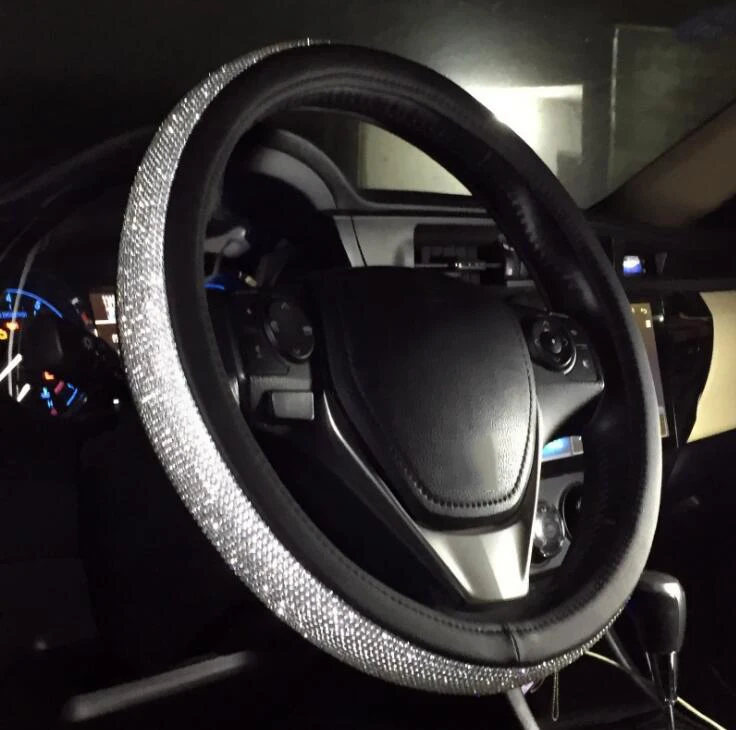

Car Steering Wheel Cover 37-38CM Sparkled AB Diamond Crystal Non Slip Leather Steering Wheel Protector