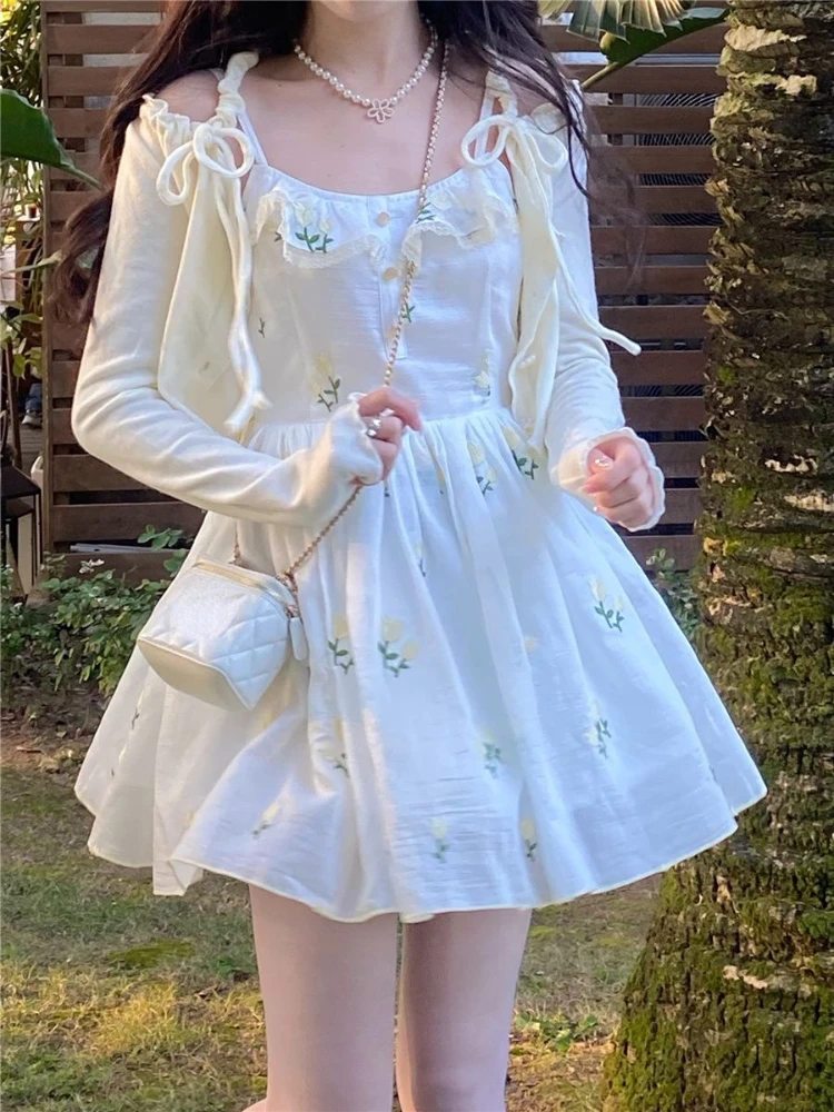 

Милое летнее женское платье с принтом, повседневное женское мини-платье в Корейском стиле, весеннее милое элегантное женское платье на бретельках с цветочным принтом, 2023