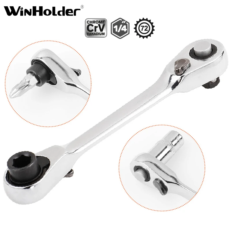 

Winholder 2 в 1 двойная головка трещотка торцевой ключ 72 зубца мини Шестигранная бита отвертка ручка быстроразъемный ключ гаечный ключ