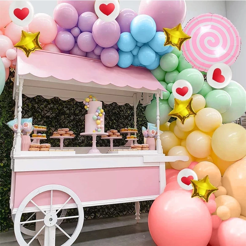 

148 г., Пастельная Радужная Гирлянда-Макарон с воздушными шарами, женский набор конфет для детского праздника, украшение для дня рождения, сва...