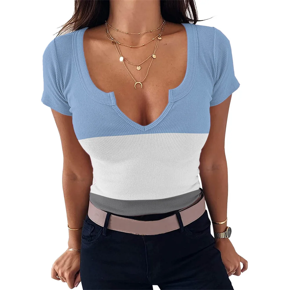 

Женская Винтажная футболка с коротким рукавом и V-образным вырезом