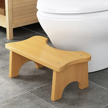 Squatting Toilet Stool, Bamboo 11 Inch Toilet Potty Stool, Bathroom Squatting Urinal with Non-Slip Mat for Adults Children