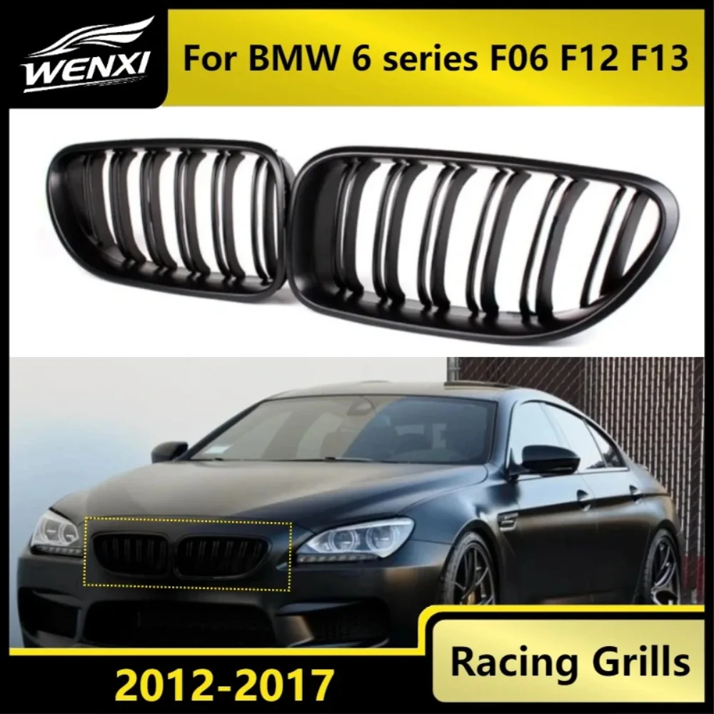 Фото Новая передняя решетка радиатора Sport Grill для BMW 6 серии F06 F12 2012-17, ABS, с двойными ламелями, глянцевая черная №2