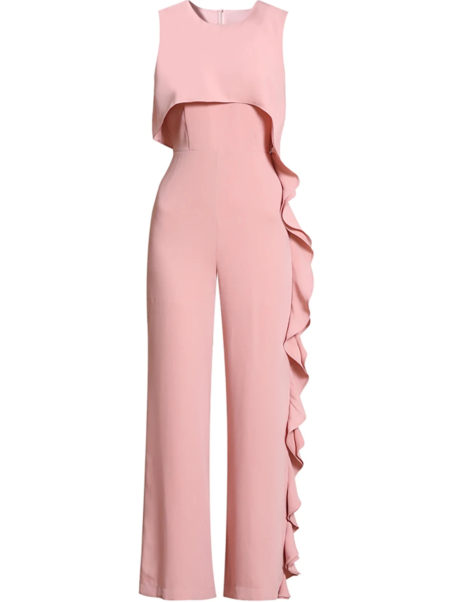 Women Jumpsuits Edible Tree Fungus Sleeveless Pants Sets Straight Wide Leg Pants Bodysuits One Piece Outfit Jumpsuit Pink