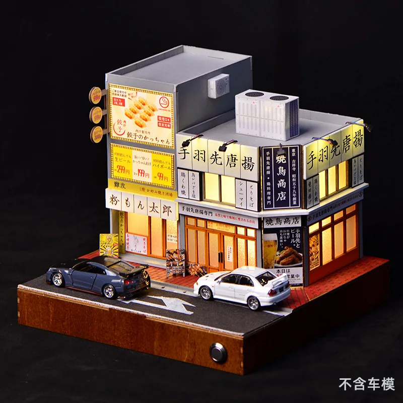 Фото Миниатюрная уличная сцена в масштабе 1:64: Набор для самостоятельной сборки - Японский магазин якитори и витрина, модель ручной работы для декора автомобильных диорам №3