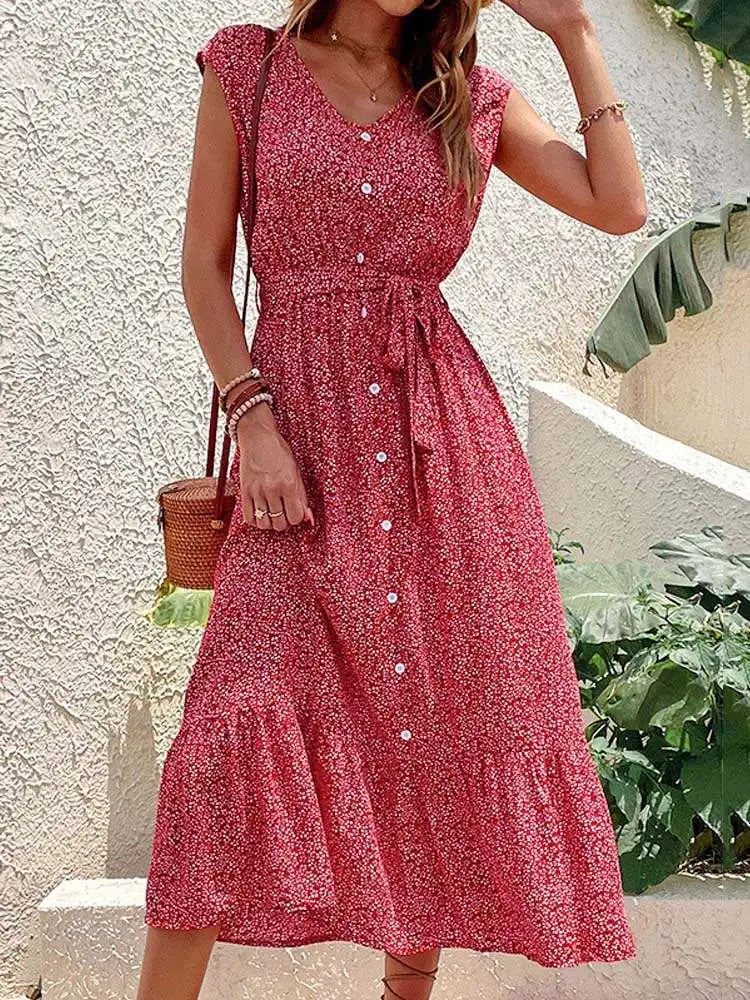 

Женское длинное платье-макси с V-образным вырезом и коротким рукавом