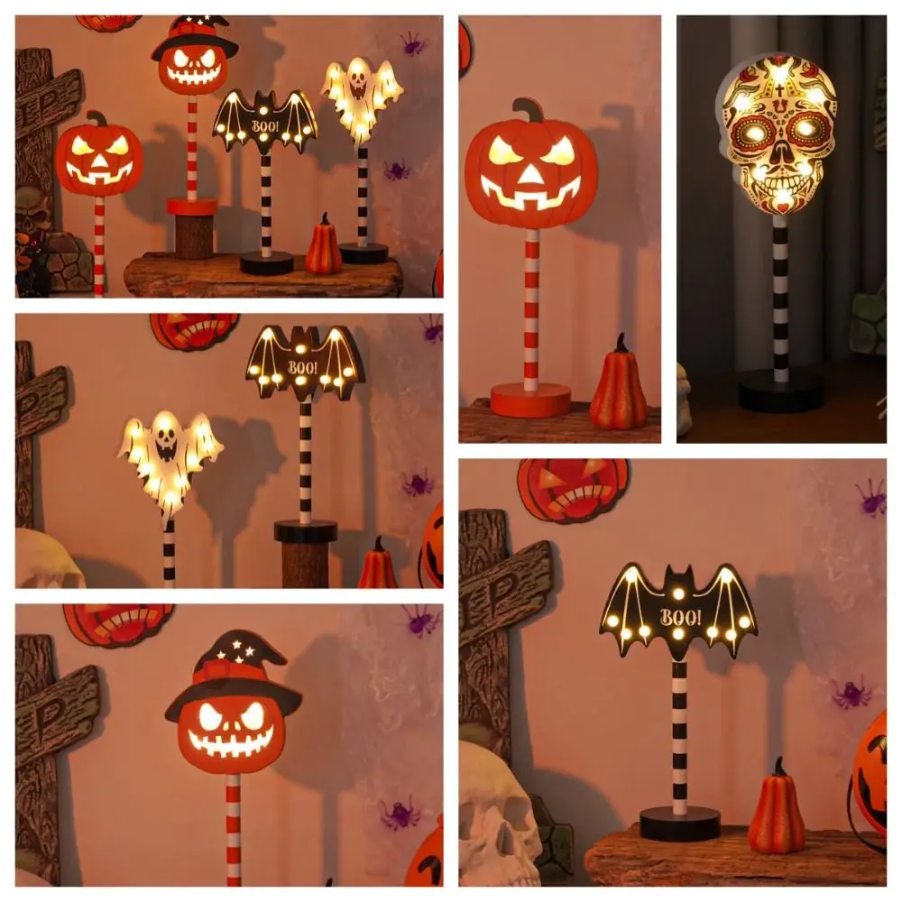 

Atmosphere Lamp Halloween Wooden Night Light Ghost Skull LED Ghost Festival Modeling Lamp Pumpkin Bats Pumpkin Ornament Lantern