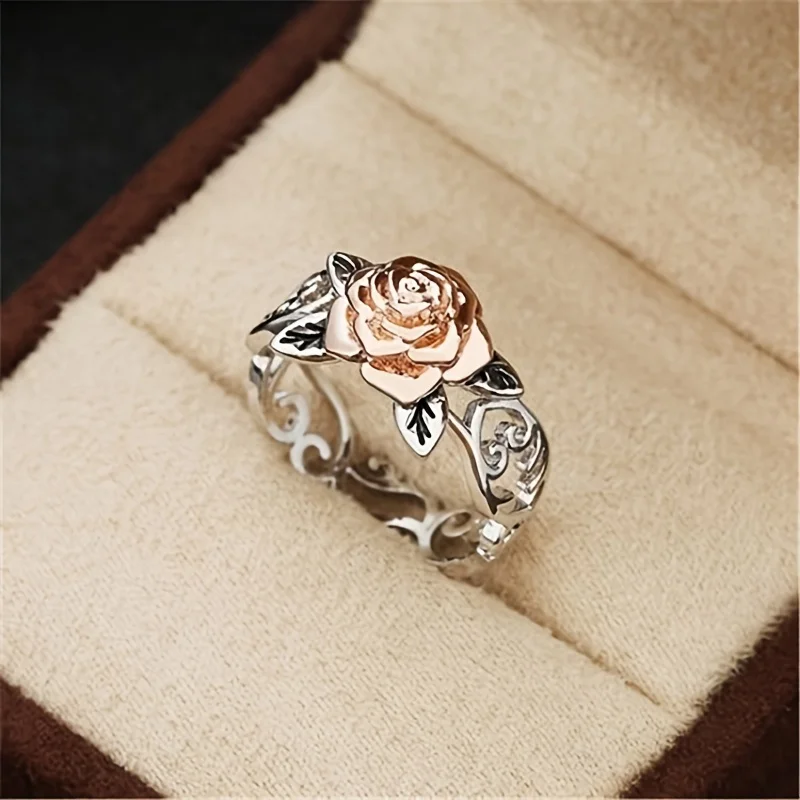 

Rose Gold Flower Ring European And American Retro Universal Color Separation Engagement Ring
