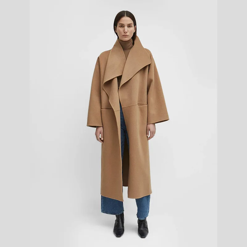 

Totem* Women Wool Coat Winter Coats Long and Loose Type Silhouette Side Slit Lapel Long Coat for Women Big Size