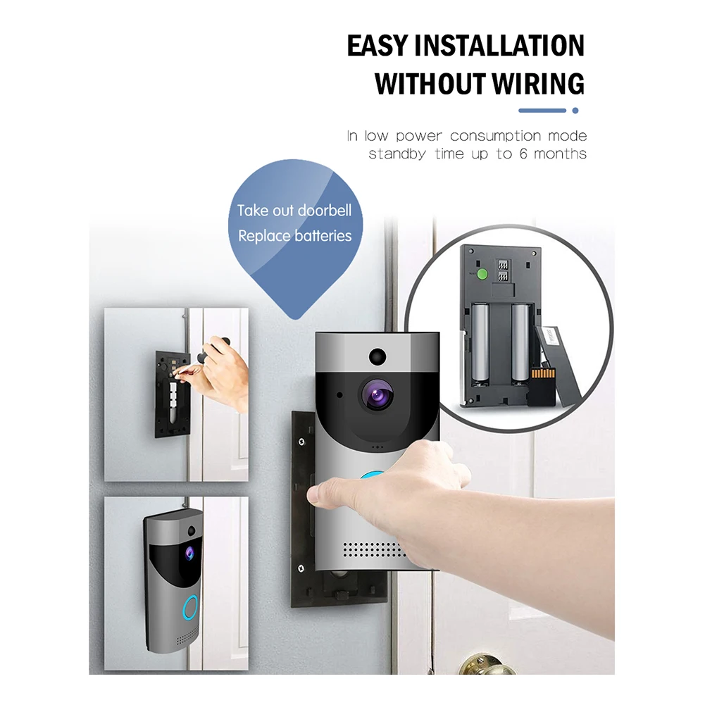 

Tuya APP Smart Video Doorbell Camera Electronic Alarm Waterproof Smart Video Doorbell Remote Monitoring Security Camera for Home