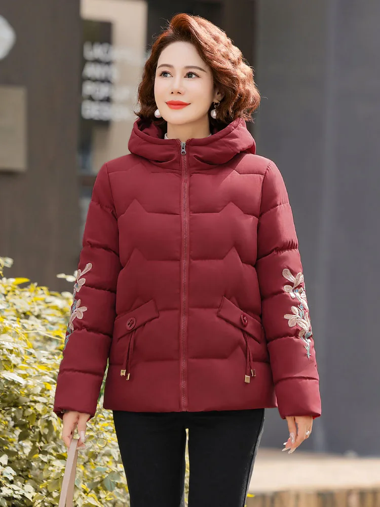 Small Mother Winter clothes New down Jacket Cotton-padded Clothes Outerwear Middle-Aged and Elderly Western Sle Fleece-line...