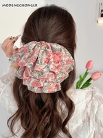 new fashion oversized printed hair tie elegant satin hair scrunchies floral elastic hair rope hair ring women hair accessories