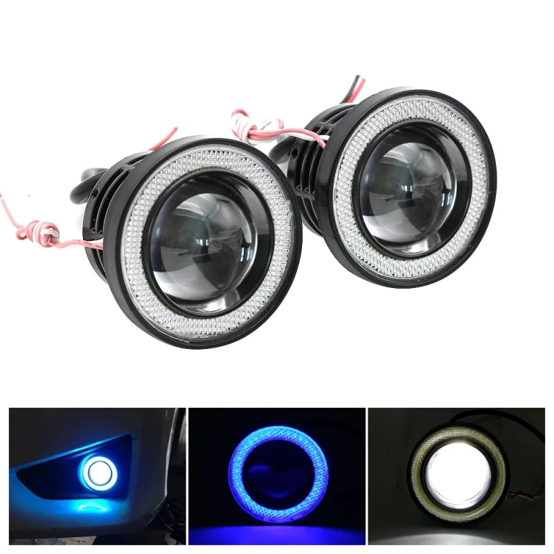 

2Pcs 2.5"; 3"; 3.5"; Angel Eyes Fog Lamp 64MM 76MM 89MM 12V Universal Auto Car Projector COB LED Driving Light