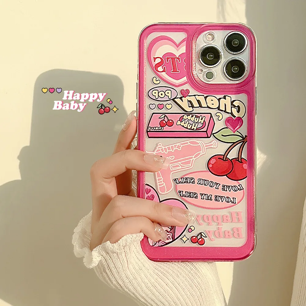 

Sweet Pink Clear Phone Case For iPhone 14 13 12 11 Pro Max XR XS X 7 8 Plus SE Mini Soft TPU Cover capa